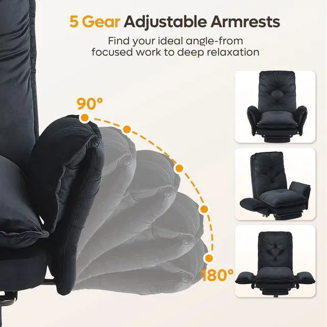 Alt view image 4 of 6 - High Back Executive Chair with Flip-Up Armrests Wheel, Black Velvet | Ergonomic Criss Cross Office Chair with Footrest Wheels, Cross Legged Desk Chair for Gaming Home Makeup