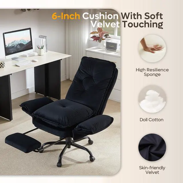 Alt view image 5 of 6 - High Back Executive Chair with Flip-Up Armrests Wheel, Black Velvet | Ergonomic Criss Cross Office Chair with Footrest Wheels, Cross Legged Desk Chair for Gaming Home Makeup