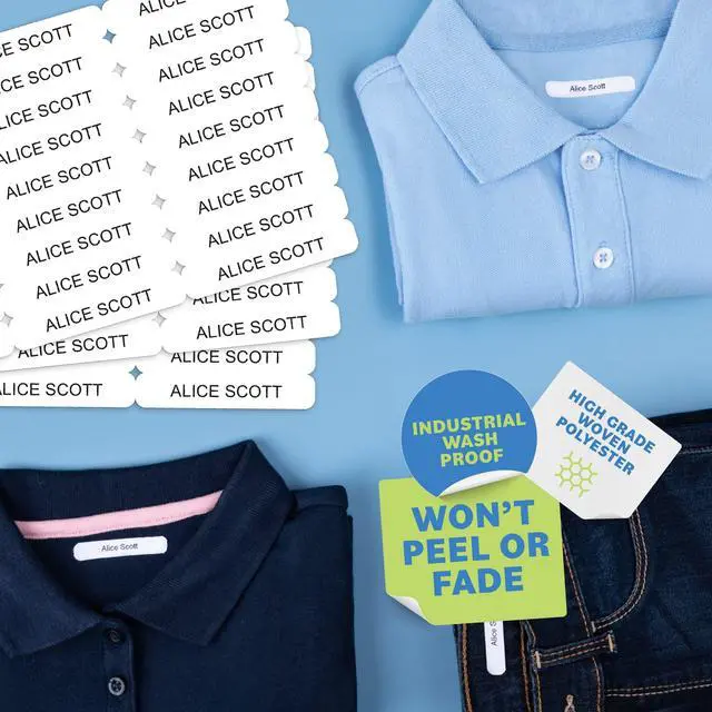 Alt view image 5 of 6 - 100 pcs Iron on Name Tags for Clothing - Fabric Labels for Clothes Washable Precut 2x0.37, Personalized & Custom Name Tag, Clothing Labels for Nursing Home, Day Care & Organization Needs