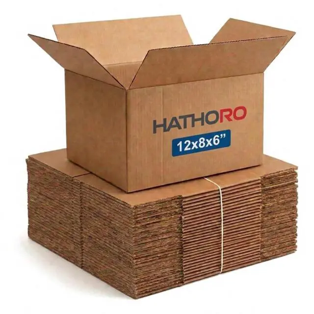 Main image of (25 Pack) 12"L x 8"W x 6"H Flat Shipping Boxes | Corrugated Cardboard Single-Wall Small Kraft Boxes for Moving, Packing and Storage