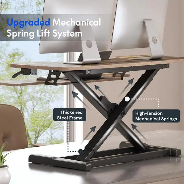 Alt view image 4 of 7 - Standing Desk Converter 40" Wide Desk Riser for Multi-Device, Large Desktop Sit Stand Workstation for Dual Monitors, Ergonomic Height Adjustable Stand Up Desk Riser, Rustic Brown