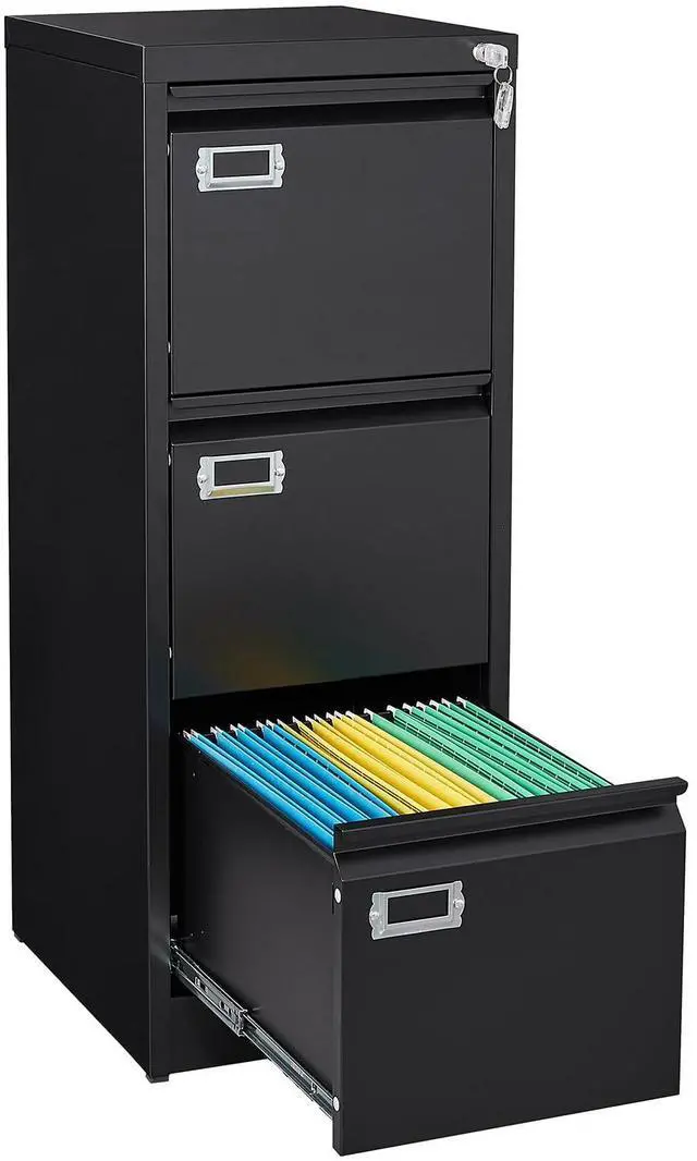 Main image of 3 Drawer File Cabinet with Lock and Tag,Narrow Three Drawer Filing Cabinet,Vertical Metal File Cabinets,Small Black Filing Cabinets for Home Office Fit Letter/A4/Legal Size File,Easy Assembly