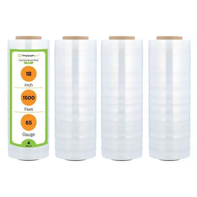 Alt view image 2 of 7 - PSBM Cast Hand Plastic Stretch Wrap/Shrink Film 18" x 1500 Ft 65 GA 4 Rolls | Stretch Wrap Heavy Duty Plastic Packaging with Industrial Strength Shrink Film for Moving, Packing & Shipping