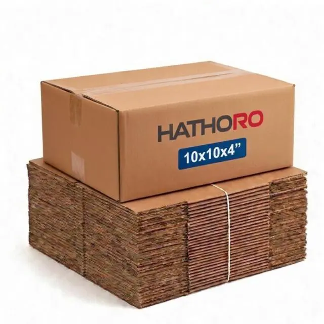 Main image of Flat Shipping Boxes 10"L x 10"W x 4"H (25 Pack) | Corrugated Cardboard Single-Wall Small Kraft Boxes for Moving, Packing and Storage