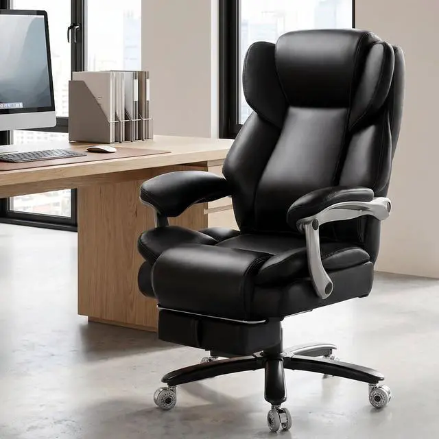 Alt view image 2 of 7 - 500lbs Reclining Big and Tall Office Chair for Heavy People with Foot Rest | Heavy Duty Executive Desk Chair,High Back Computer Chair,Adjustable Lumbar Support,Pocket Spring Cushion
