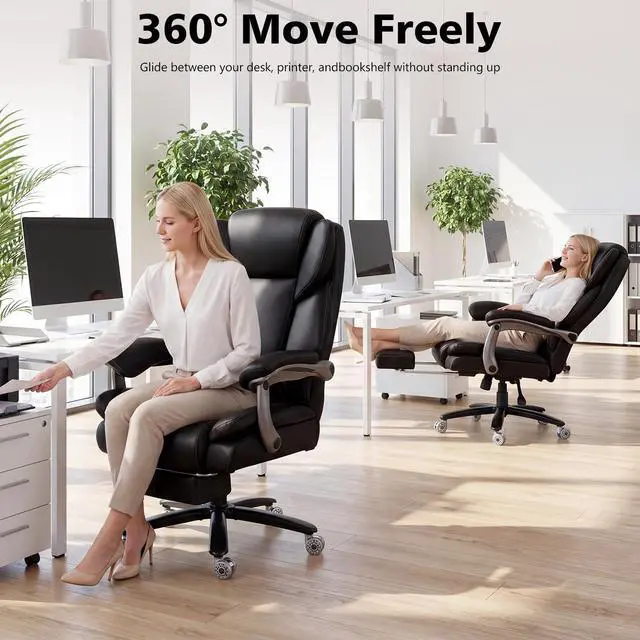 Alt view image 5 of 7 - 500lbs Reclining Big and Tall Office Chair for Heavy People with Foot Rest | Heavy Duty Executive Desk Chair,High Back Computer Chair,Adjustable Lumbar Support,Pocket Spring Cushion