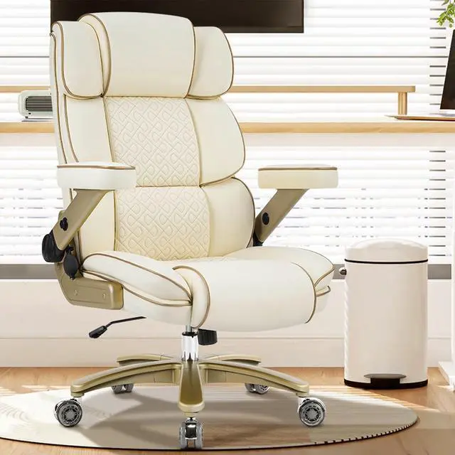 Main image of Big and Tall Office Chair 500lbs,5D Armrests Heavy Duty Executive Leather Chair with Comfortable Seat, Adjustable Lumbar, High Back, Large Computer Desk Chair for Home Office, Beige