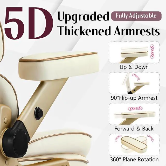 Alt view image 3 of 7 - Big and Tall Office Chair 500lbs,5D Armrests Heavy Duty Executive Leather Chair with Comfortable Seat, Adjustable Lumbar, High Back, Large Computer Desk Chair for Home Office, Beige