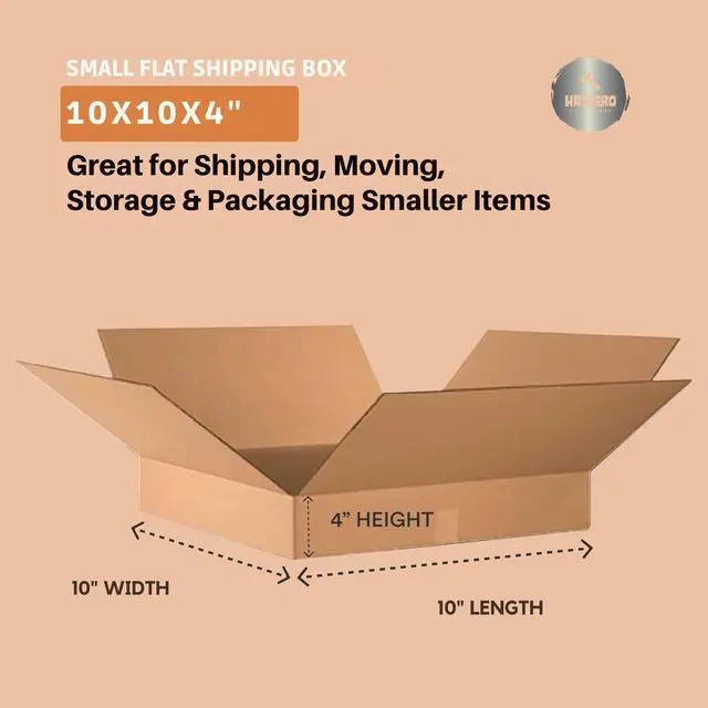 Alt view image 4 of 6 - Flat Shipping Boxes 10"L x 10"W x 4"H (25 Pack) | Corrugated Cardboard Single-Wall Small Kraft Boxes for Moving, Packing and Storage