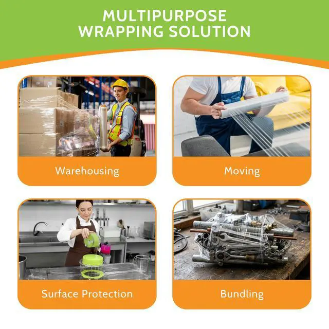 Alt view image 7 of 7 - PSBM Cast Hand Stretch Wrap Plastic Shrink Film 12" x 2000' 60 GA 4 Rolls | Heavy Duty up to 800% Ultimate Stretch Clear Plastic Wrap Industrial Strength Shrink Film for Moving, Packing & Shipping