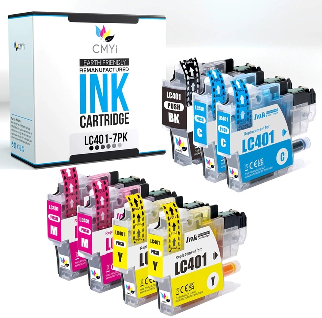 Main image of LC401 Replacement Combo Pack Ink Cartridges for Brother DCP-J1800DW, MFC-J1010DW, J1012DW, J1170DW, J1800DW Printers (1 Black, 2 Cyan, 2 Magenta, 2 Yellow)