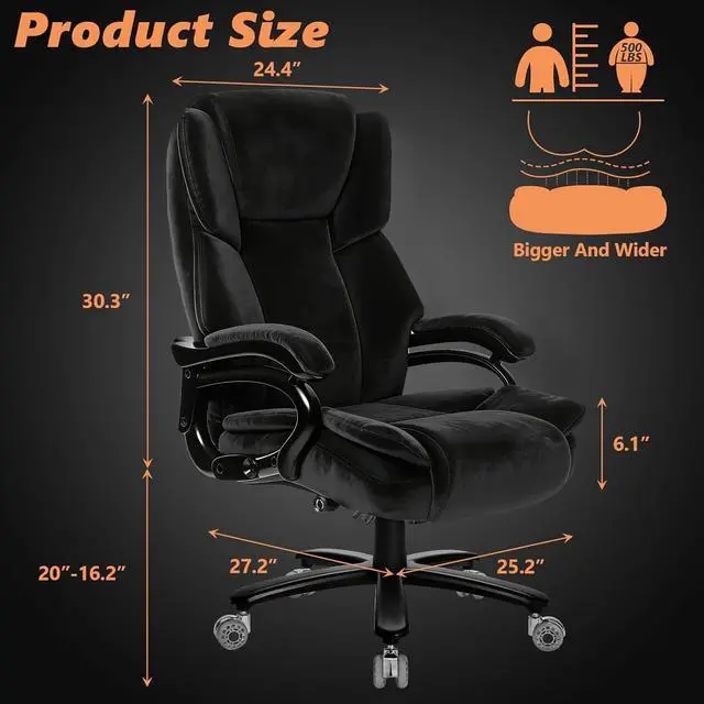 Alt view image 3 of 7 - 500lbs Fabric Big and Tall Office Chair,500lbs Heavy Duty Office Chair for Heavy People, High Back Executive Computer Chair with Adjustable Lumbar Support, Dual Rubber Wheel