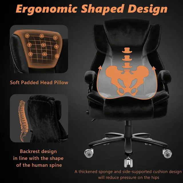 Alt view image 6 of 7 - 500lbs Fabric Big and Tall Office Chair,500lbs Heavy Duty Office Chair for Heavy People, High Back Executive Computer Chair with Adjustable Lumbar Support, Dual Rubber Wheel