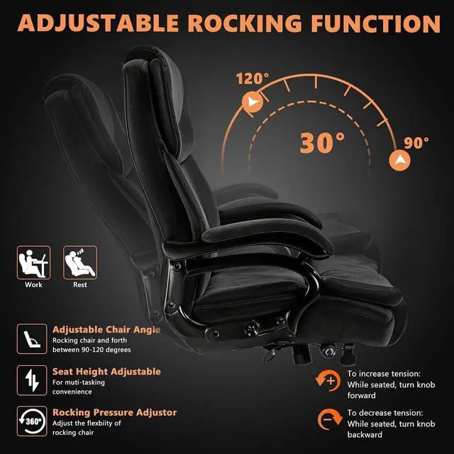 Alt view image 7 of 7 - 500lbs Fabric Big and Tall Office Chair,500lbs Heavy Duty Office Chair for Heavy People, High Back Executive Computer Chair with Adjustable Lumbar Support, Dual Rubber Wheel
