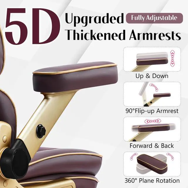 Alt view image 3 of 7 - Heavy Duty Executive Leather Chair, Big and Tall Office Chair 500lbs with 5D Flip-up Armrests, Comfortable Seat, Adjustable Lumbar, High Back, Large Computer Desk Chair for Home Office, Brown