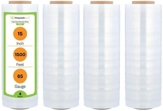 Main image of PSBM Stretch Wrap, 4 Rolls 15 Inch x 1500 Feet 65 Gauge Heavy Duty Clear Plastic Wrap Industrial Strength Shrink Film for Moving, Packing & Shipping