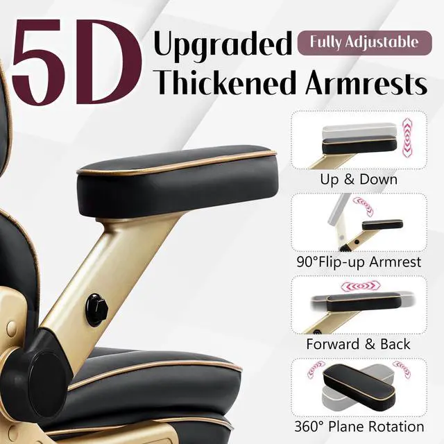 Alt view image 3 of 7 - Big and Tall Office Chair 500lbs, Heavy Duty Leather Chair with 5D Armrests Comfortable Seat, High Back Executive Office Chair with Adjustable Lumbar, Large Computer Chair for Home Office, Black