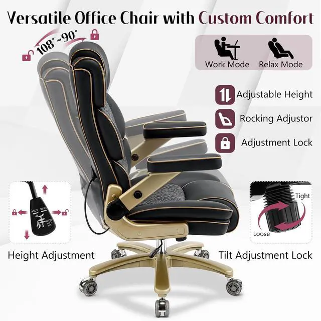 Alt view image 6 of 7 - Big and Tall Office Chair 500lbs, Heavy Duty Leather Chair with 5D Armrests Comfortable Seat, High Back Executive Office Chair with Adjustable Lumbar, Large Computer Chair for Home Office, Black