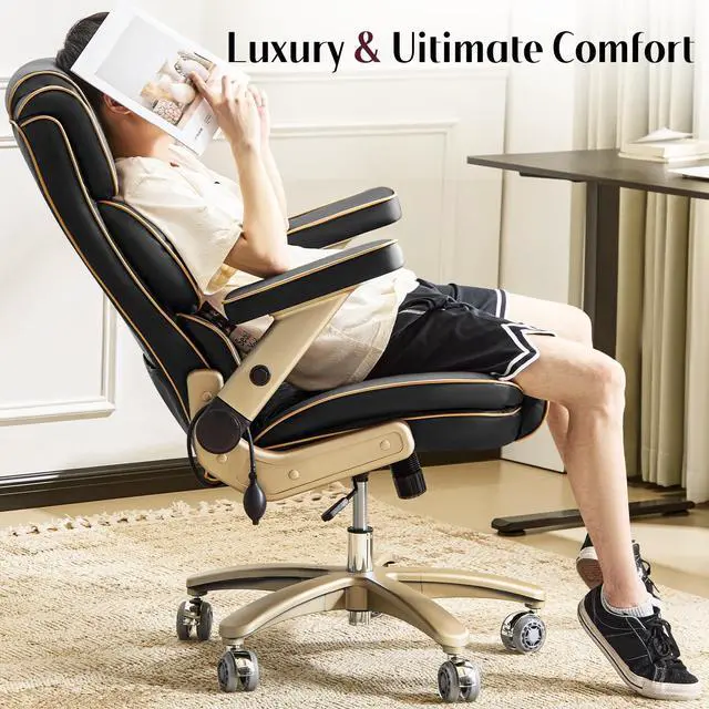 Alt view image 7 of 7 - Big and Tall Office Chair 500lbs, Heavy Duty Leather Chair with 5D Armrests Comfortable Seat, High Back Executive Office Chair with Adjustable Lumbar, Large Computer Chair for Home Office, Black