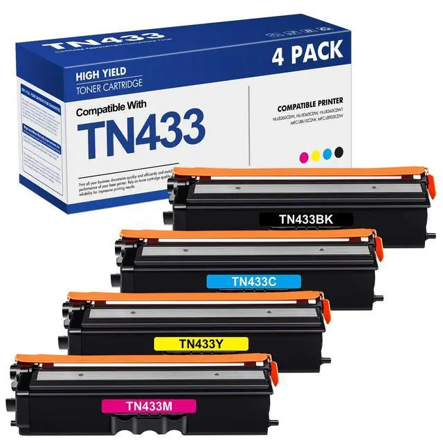 Main image of TN433 TN433 Toner Cartridges TN 433 TN431 MFC-L8900cdw HL-L8360cdw 4 Pack | Compatible for Brother TN-433BK TN-433C TN-433M TN-433Y MFC-L8900Cdw HL-L8260CDW HL-L8360CDW MFC-L8610CDW HL-L8360CDWT Ink