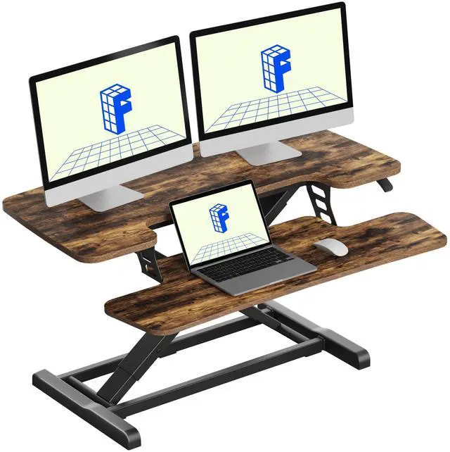 Main image of Standing Desk Converter 36" Desk Riser for Dual Monitor, Sit Stand Computer Workstation with Spacious Keyboard Tray, Ergonomic Height Adjustable Stand Up Desk Riser, Rustic Brown