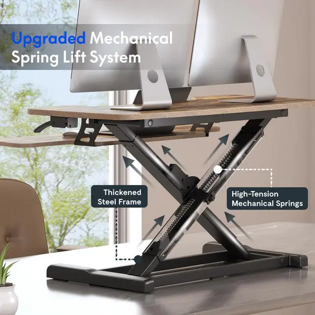 Alt view image 4 of 7 - Standing Desk Converter 36" Desk Riser for Dual Monitor, Sit Stand Computer Workstation with Spacious Keyboard Tray, Ergonomic Height Adjustable Stand Up Desk Riser, Rustic Brown