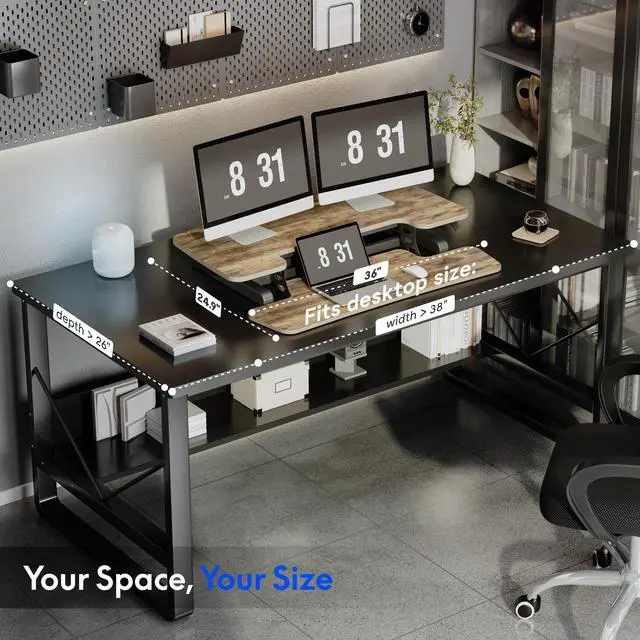 Alt view image 7 of 7 - Standing Desk Converter 36" Desk Riser for Dual Monitor, Sit Stand Computer Workstation with Spacious Keyboard Tray, Ergonomic Height Adjustable Stand Up Desk Riser, Rustic Brown