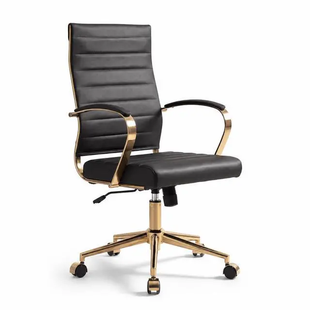 Main image of Gold Office Desk Chair, Ergonomic Leather Modern Conference Room Chairs, Executive Ribbed Height Adjustable Swivel Rolling Golden Chair for Home Office