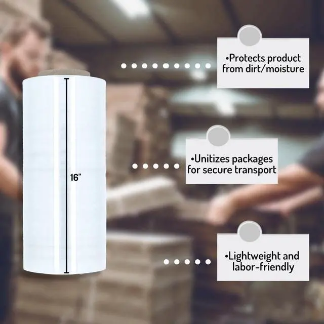 Alt view image 4 of 6 - PSBM Stretch Wrap, 4 Rolls 16 Inch x 1500 Feet 47 Gauge Clear Plastic Wrap Industrial Strength Shrink Film for Moving, Packing & Shipping