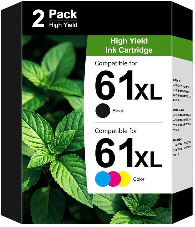 Main image of 61XL 61 Ink Cartridges Combo Pack Compatible for HP Ink 61 Black and Color | Work for Envy 4500 5530 4502 OfficeJet 4630 2620 4635 DeskJet 2540 2050 Printer 2-Pack (Black Tri-Color)