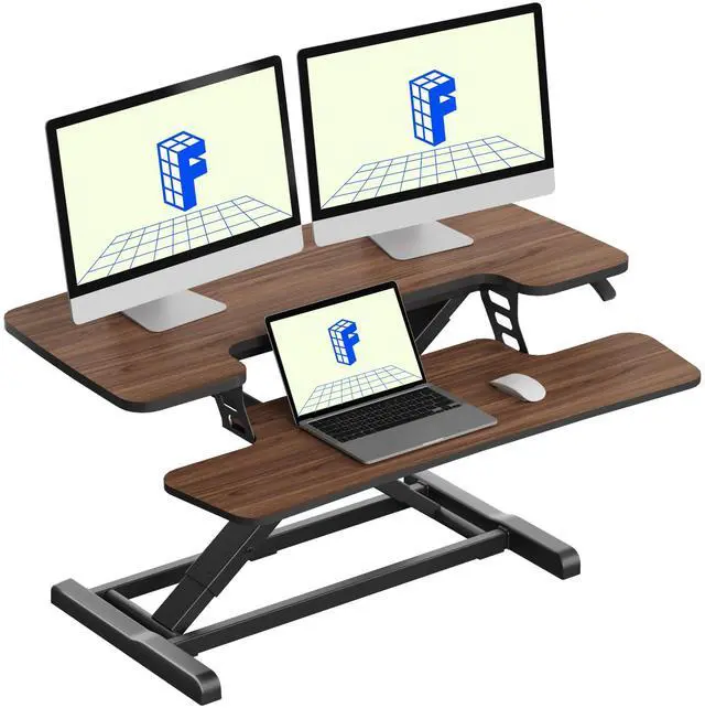Main image of 36" Standing Desk Converter, Dual Monitor Desk Riser, Sit Stand Computer Workstation with Ergonomic Height Adjustment, Large Stand Up Desk Riser for Home Office, Walnut