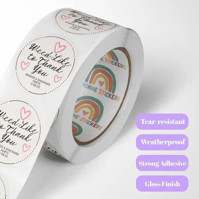 Alt view image 2 of 7 - 150 Circle/Square BOPP Roll Labels- Personalized Stickers for Business Logo, Party, Wedding Favor, Baby Shower-Any Design Text + Image, Matte/Gloss Finish (2.5 Inch Square)