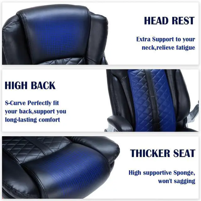 Alt view image 5 of 6 - 400lbs Executive Office Chair with Flip-Up Armrests, Big and Tall Computer Chair for Heavy People, Heavy Duty Ergonomic Comfy Chair, Breathable PU Leather (Black)