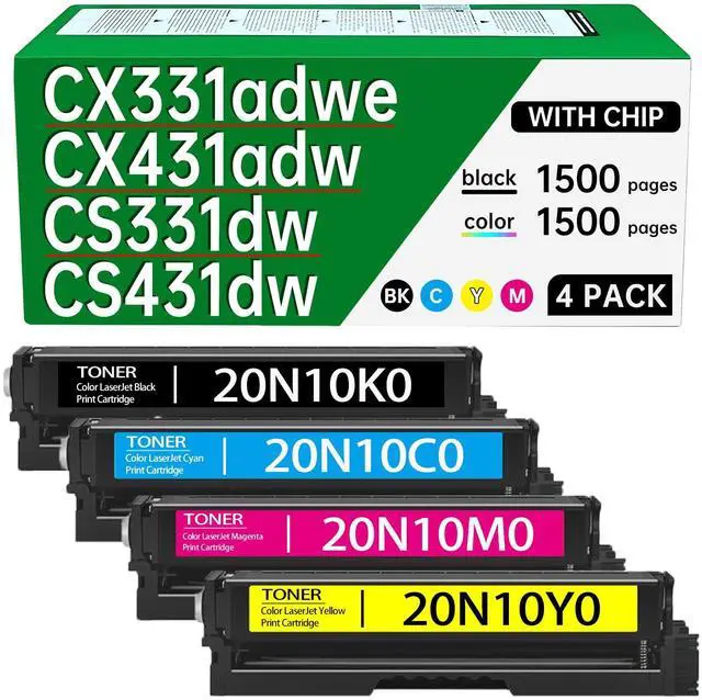 Main image of cs331 cx331 Toner Cartridges Compatible with Lexmark CS331dw CS431dw | CX331adwe CX431adw Printers toner Cartridge with Chip 20N10K0 20N10C0 20N10M0 20N10Y0 (4 Pack, 1,500 Pages per Color)