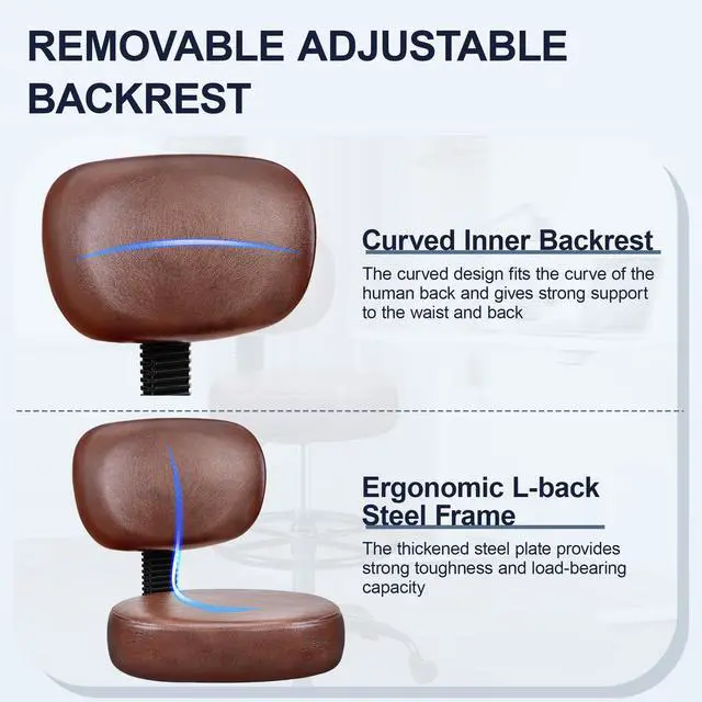 Alt view image 6 of 7 - Drafting Chair with Backrest Adjustable Foot Rest Rolling Stool with Wheels, PU Leather Swivel Stool for Office Spa Studio Lab Counter Salon Home Work Bar Kitchen Shop(Ember Brown)