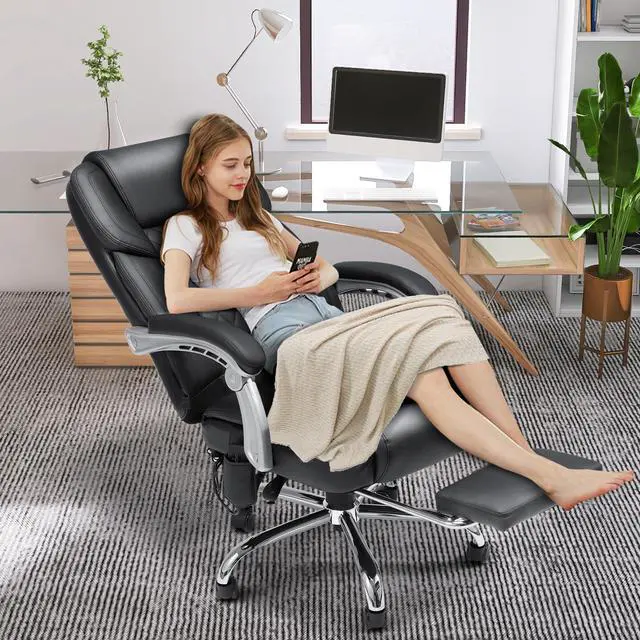 Alt view image 2 of 7 - Heated Massage Executive Office Chair with Footrest, Black | 6-Point Vibration Massage, Lumbar Heat,8 Vibration Modes,135° Recline Premium PU Leather Computer Office Desk Chair