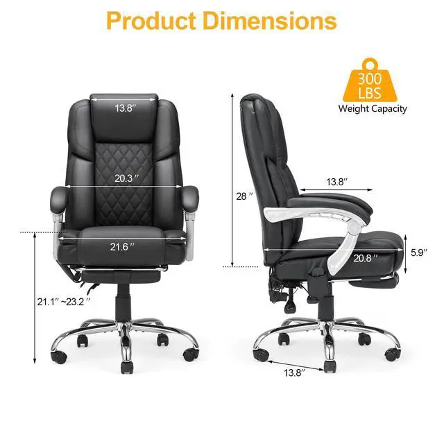 Alt view image 3 of 7 - Heated Massage Executive Office Chair with Footrest, Black | 6-Point Vibration Massage, Lumbar Heat,8 Vibration Modes,135° Recline Premium PU Leather Computer Office Desk Chair