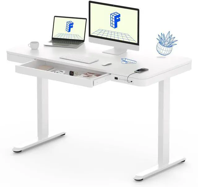 Main image of Comhar 48" Electric Standing Desk with Drawers, USB Charging Ports, Quick Assembly, Height Adjustable Sit Stand Computer Desk with Child Lock for Modern Minimalist Home Office, White