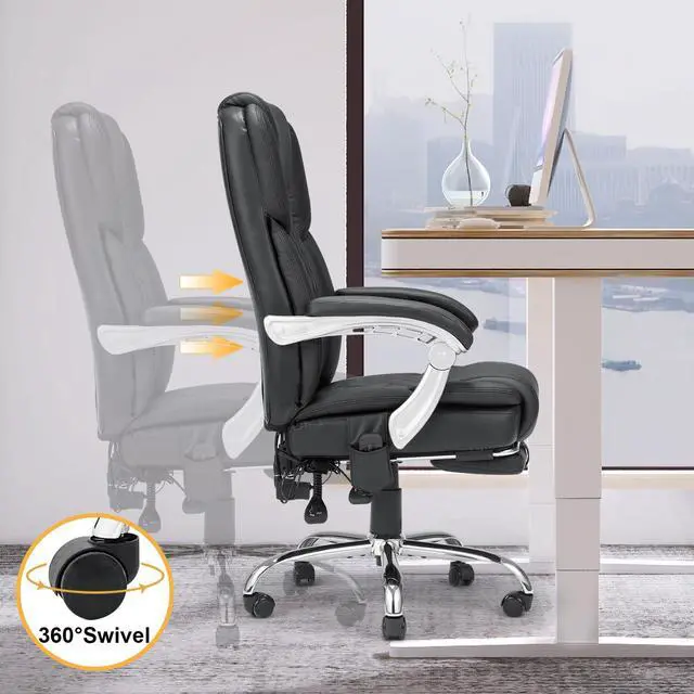Alt view image 7 of 7 - Heated Massage Executive Office Chair with Footrest, Black | 6-Point Vibration Massage, Lumbar Heat,8 Vibration Modes,135° Recline Premium PU Leather Computer Office Desk Chair