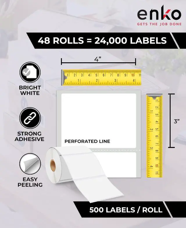 Alt view image 2 of 6 - 4 x 3 in 48 Rolls | 24000 Direct Thermal Address and Shipping Labels | Perforated, Strong Adhesive, Mailing, Barcode, FBA Stickers and FNSKU Labels Compatible with Zebra and Eltron Printers
