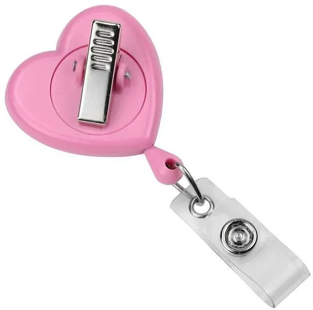 Alt view image 6 of 6 - Bulk 25 Pack - Heart Shaped Retractable Badge Reel with Rotating Swivel Spring Clip - Cute Heavy Duty Name Tag Reels for Nurses, Pediatrics, Teachers, EKG and More by (Pink)