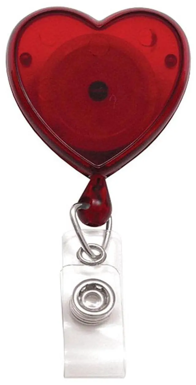 Main image of Bulk 25 Pack - Heart Shaped Retractable Badge Reel with Rotating Swivel Spring Clip - Cute Heavy Duty Name Tag Reels for Nurses, Pediatrics, Teachers, EKG and More by (Red)