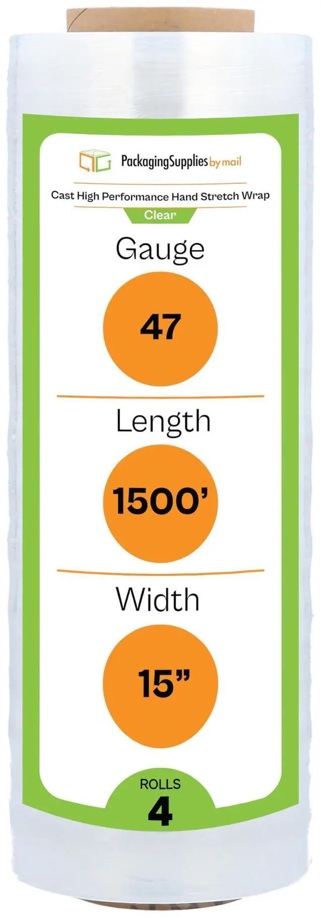 Main image of PSBM Stretch Wrap, 4 Rolls 15 Inch x 1500 Feet 47 Gauge Clear Plastic Wrap Industrial Strength Shrink Film for Moving, Packing & Shipping