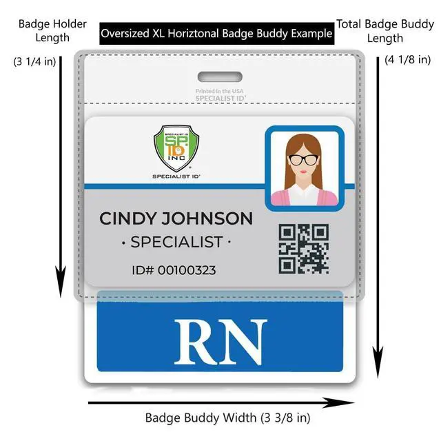 Alt view image 2 of 7 - Bulk 20 Pack - Oversized RN Badge Buddy - Horizontal Extra Large Badge Buddies for Registered Nurses - 3 3/8 X 4 1/8 Role Identification Badge Backer Card - USA Printed by (Blue)