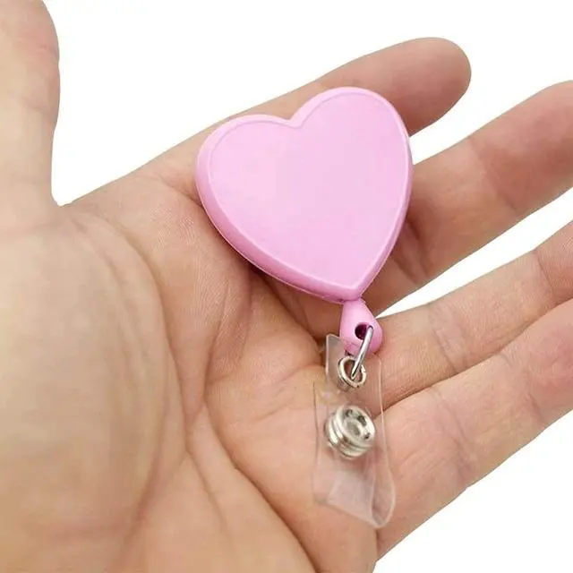 Alt view image 3 of 6 - Bulk 25 Pack - Heart Shaped Retractable Badge Reel with Rotating Swivel Spring Clip - Cute Heavy Duty Name Tag Reels for Nurses, Pediatrics, Teachers, EKG and More by (Pink)