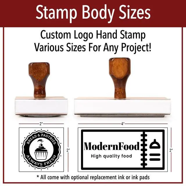 Alt view image 6 of 7 - Personalized Rubber Hand Stamp, Wood Handle with Custom Logo | Multiple Size Options Available | Upload Your Own Logo (2"x4")