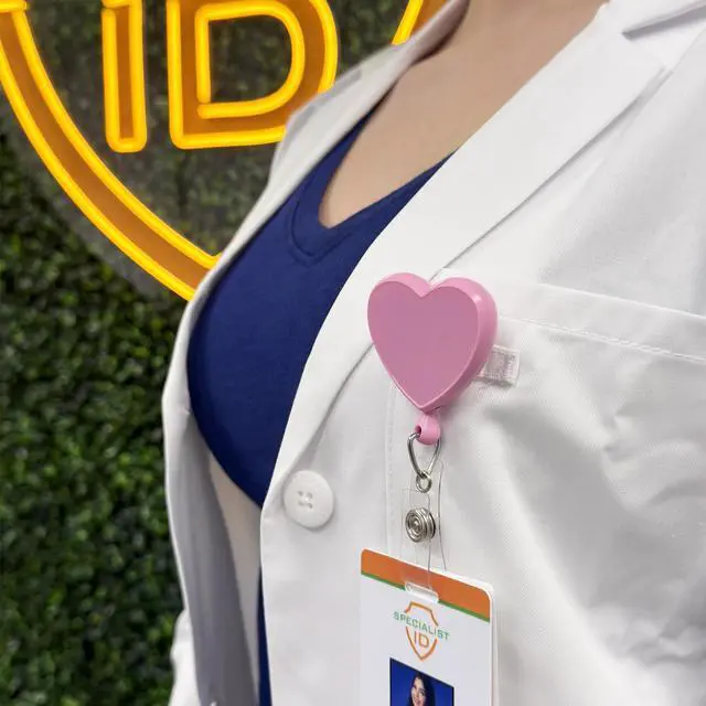 Alt view image 2 of 6 - Bulk 25 Pack - Heart Shaped Retractable Badge Reel with Rotating Swivel Spring Clip - Cute Heavy Duty Name Tag Reels for Nurses, Pediatrics, Teachers, EKG and More by (Pink)