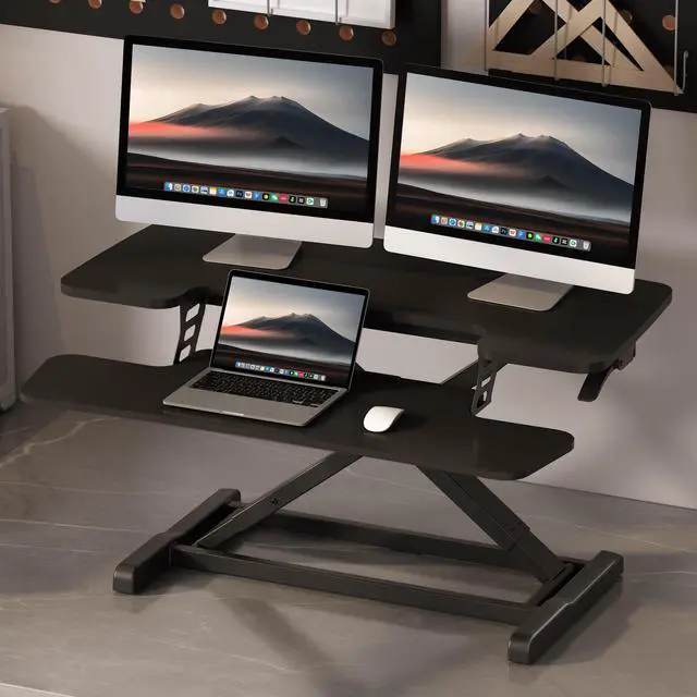 Alt view image 2 of 7 - Standing Desk Converter 36" Desk Riser, Height Adjustable Desktop Riser Sit Stand Computer Workstation, Spacious Stand Up Desk Converter for Laptop Keyboard and Monitor Setup, Black