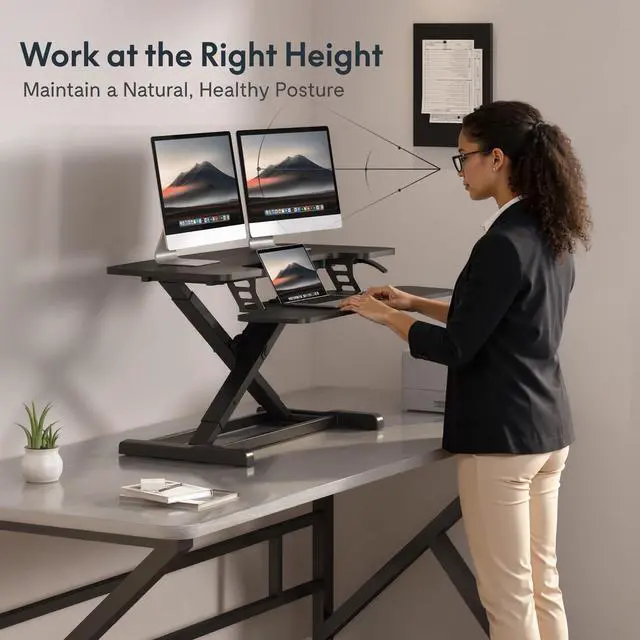 Alt view image 4 of 7 - Standing Desk Converter 36" Desk Riser, Height Adjustable Desktop Riser Sit Stand Computer Workstation, Spacious Stand Up Desk Converter for Laptop Keyboard and Monitor Setup, Black