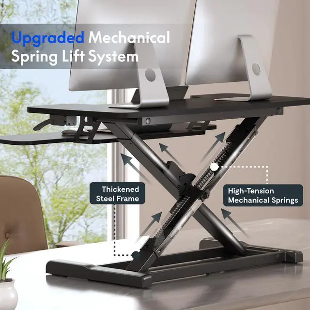 Alt view image 5 of 7 - Standing Desk Converter 36" Desk Riser, Height Adjustable Desktop Riser Sit Stand Computer Workstation, Spacious Stand Up Desk Converter for Laptop Keyboard and Monitor Setup, Black